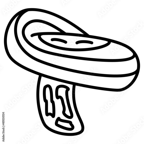 Coral milky cap. One big mushroom with a big cap, mushroom place. Edible forest mushroom. Vector icon, offline, isolated