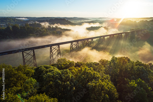 Aerial Shot of the Tulip Trestle Elevated Train Bridge in Indiana. Indiana's Tallest Bridge.  photo