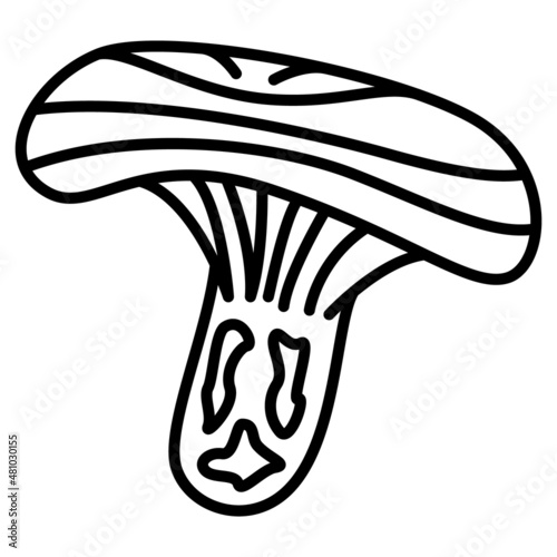 Coral milky cap. A mushroom with a fleshy leg and a wavy cap. Edible forest mushroom. Vector icon, offline, isolated