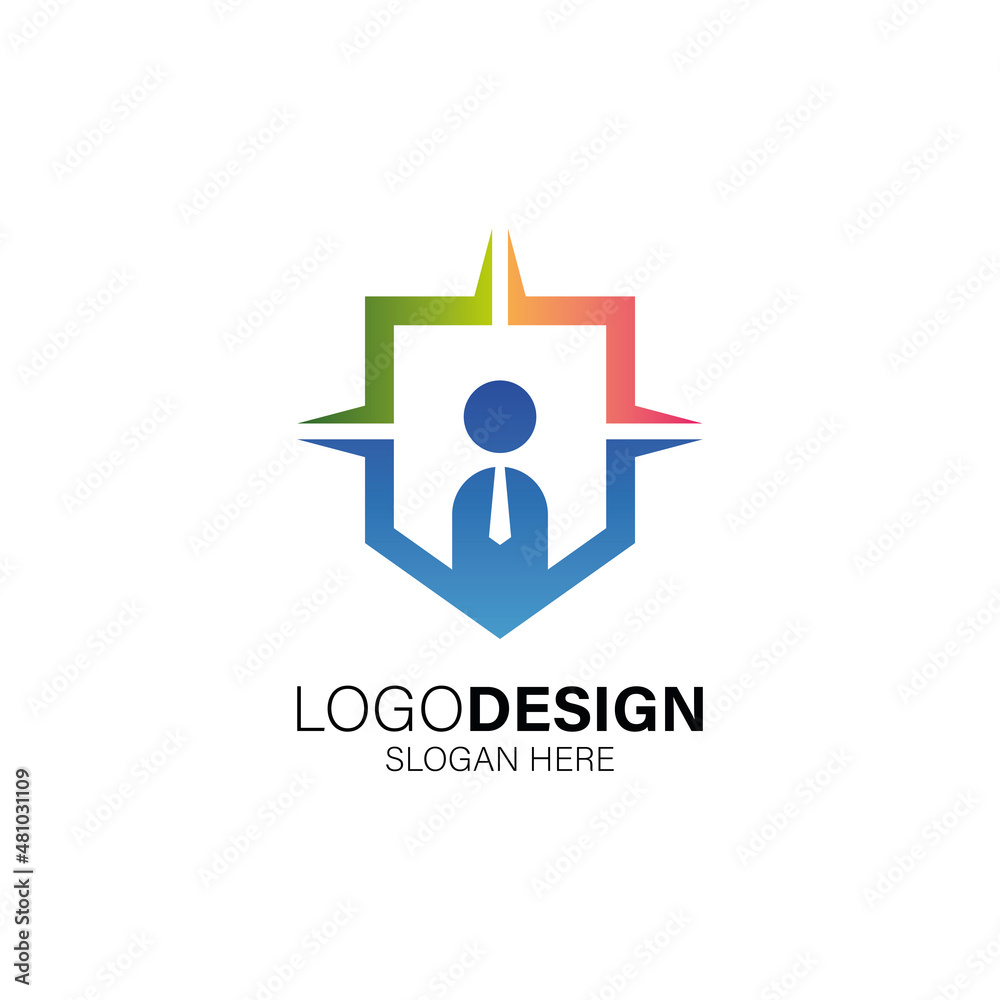 Shield and people for business and secure logo design Shield and people for business and secure logo design