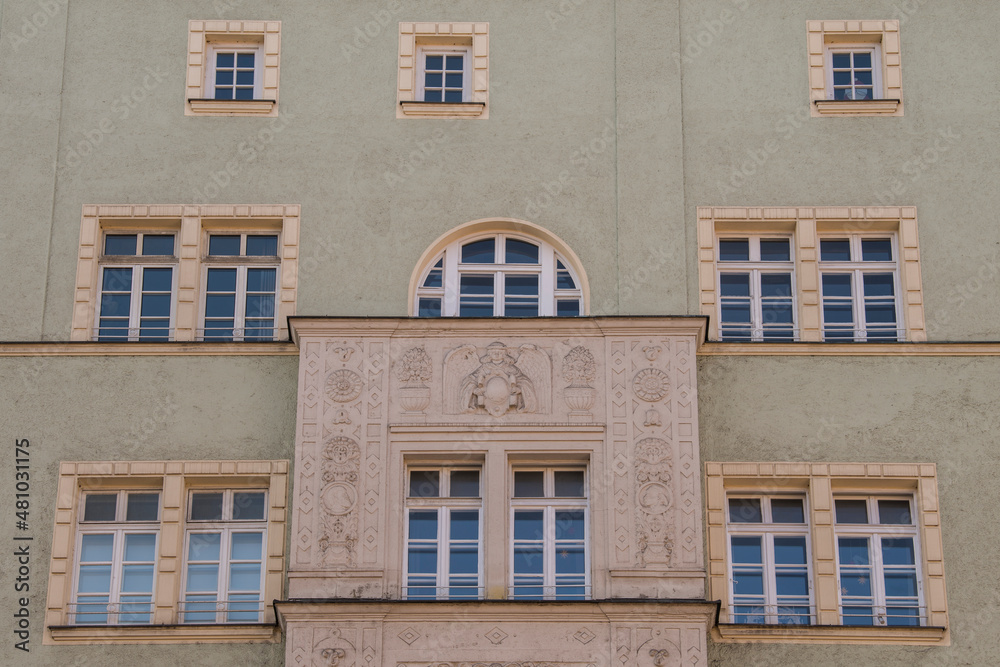 Fototapeta premium Munich, Germany - December 19 2021: Street view of The facade of the building in Munich downtown on Winter day.