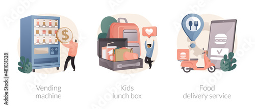 Take away lunch and snack abstract concept vector illustrations.