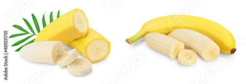 half banana isolated on white background with clipping path and full depth of field. Set or collection.