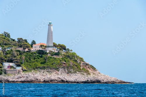 lighthouse on the coast of saint jean cap ferrat photo