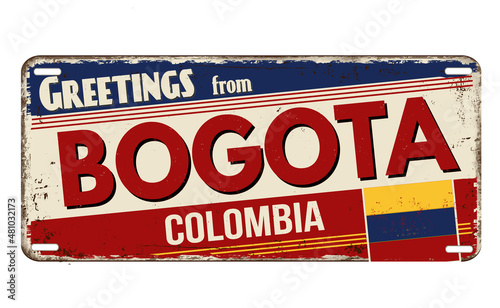 Greetings from Bogota vintage rusty metal plate