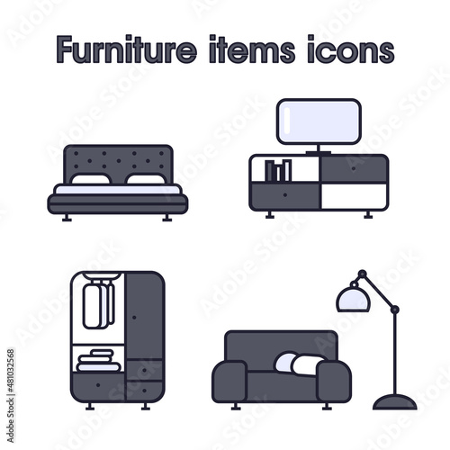 Icons of furniture items in loft style