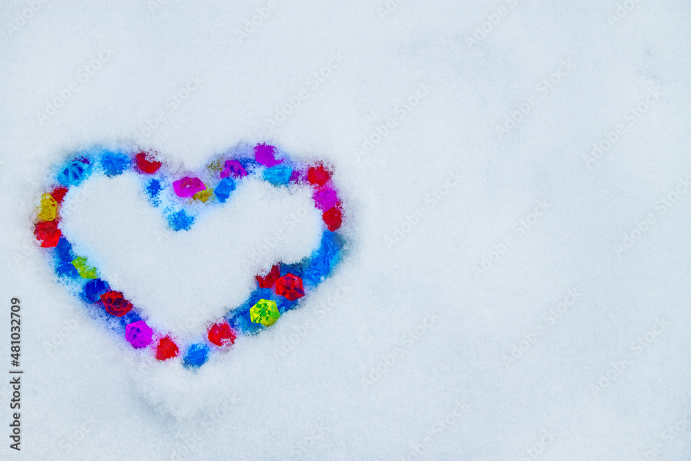 Heart made of crystalls on snow Heart made of crystalls on snow