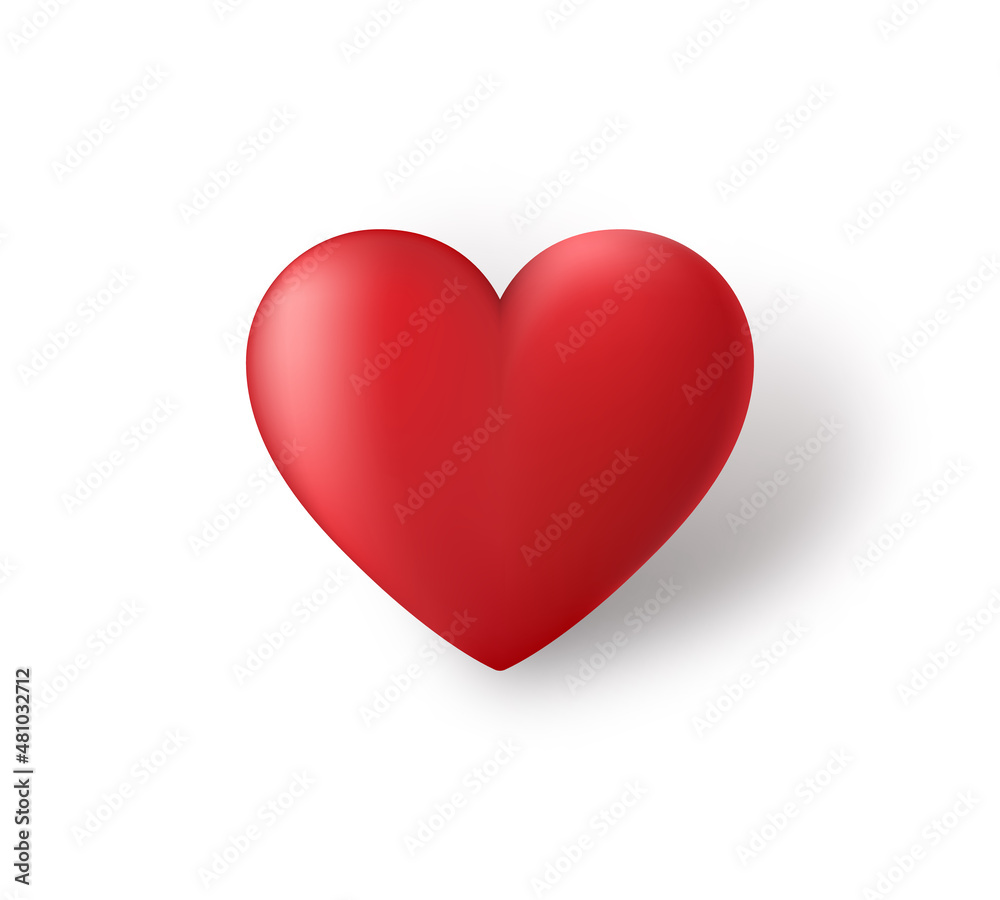 Red 3D heart isolated on white background. Decoration for valentine's day. Vector Illustration