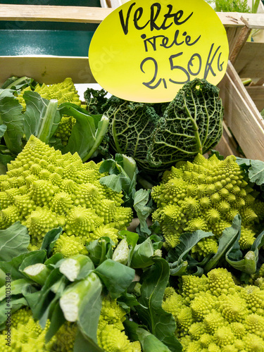 Photography Romanesco broccoli at an Italian fresh produce market
