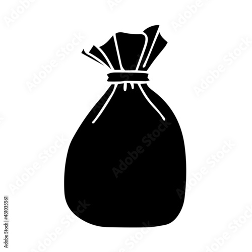 Tied pouch bag or sack. Vector icon for apps and websites. Money bag silhouette