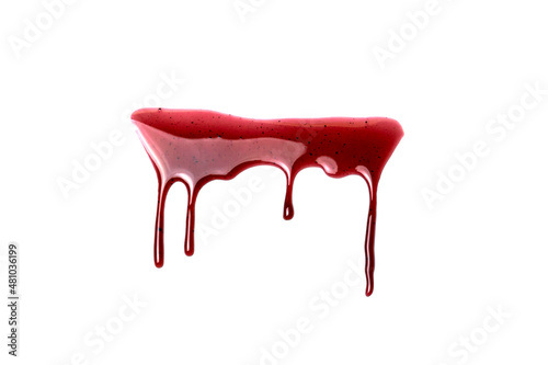A blood spatter. A blood flowing down. Bloody pattern. Concepts of blood can be used in design. Dirty and dust inside blood.