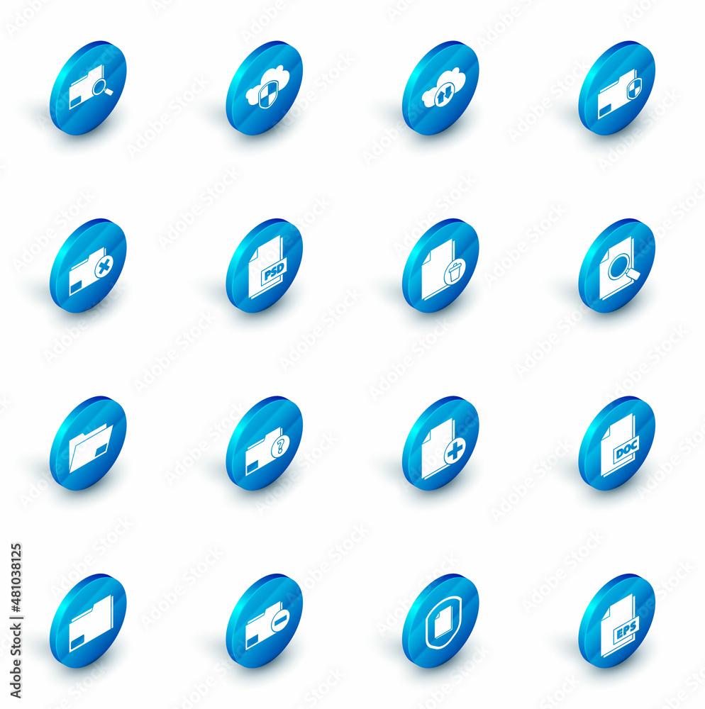 Set Cloud and shield, download upload, Document folder protection, Delete, PSD file document, with search and icon. Vector Set Cloud and shield, download upload, Document folder protection, Delete, PSD file document, with search and icon. Vector