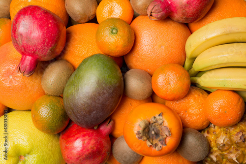 Fototapeta Naklejka Na Ścianę i Meble -  Many fresh ripe fruits as background