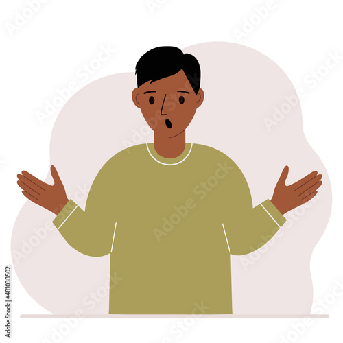 The man is screaming and upset. Hands are spread out in different directions. Vector