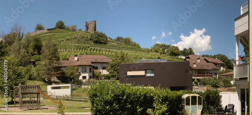 Ruins atop vineyard in the Swiss town of Bad Ragaz