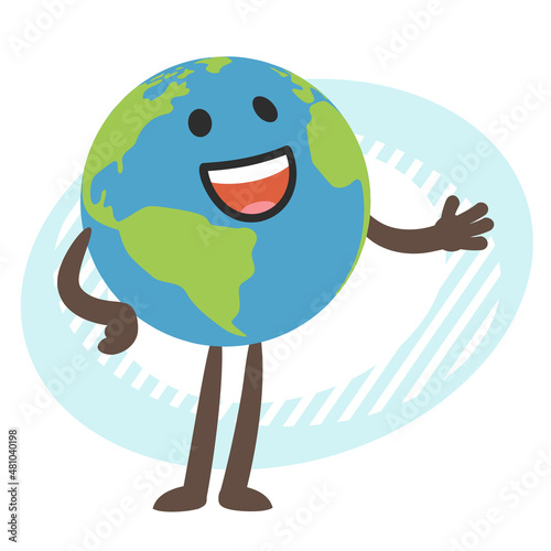 Planet Earth character showing something beside of him.
