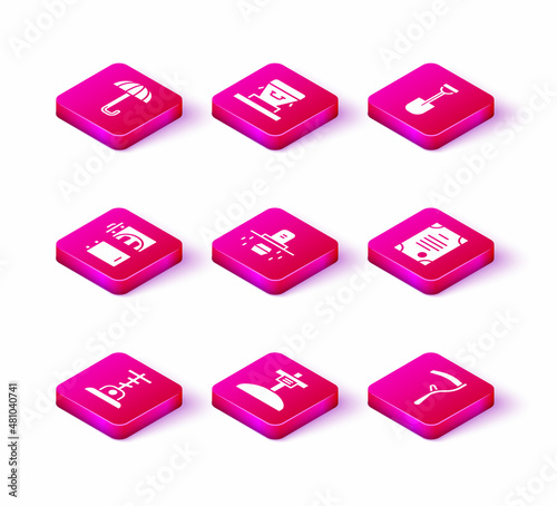 Set Grave with cross, Crematorium, coffin, Scythe, Death certificate, Shovel and Coffin icon. Vector