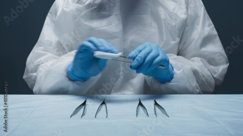 Veterinarian wipe surgical instruments with a sterile cloth