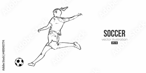 football soccer player woman in action isolated white background. Vector illustration