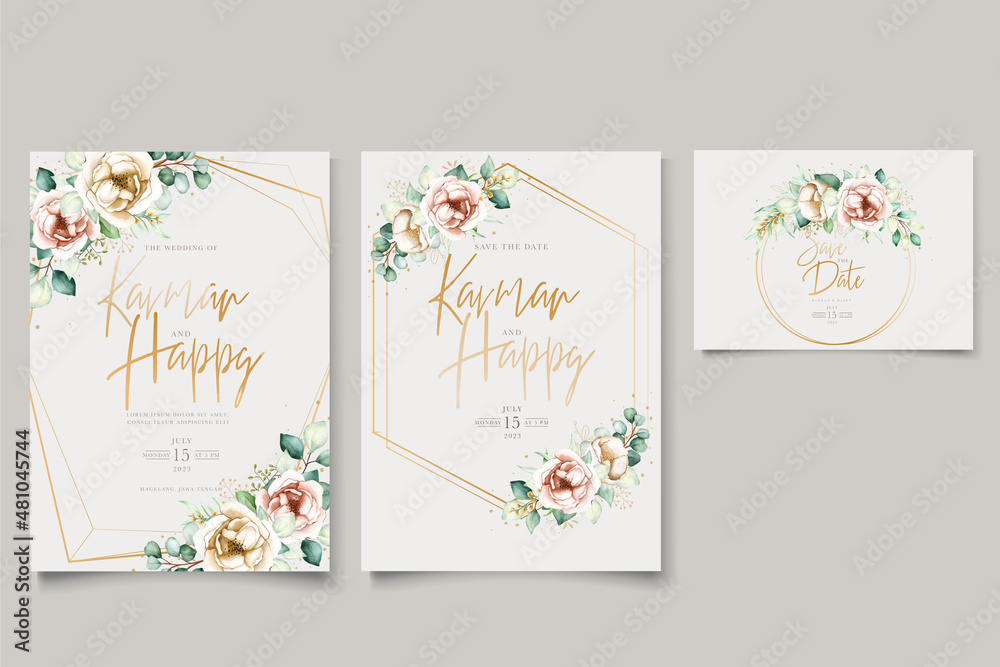 elegant peonies and roses invitation card set