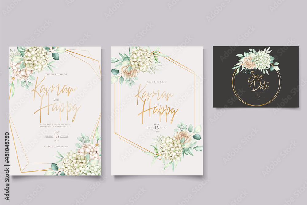 elegant hydrangea and roses invitation card set elegant hydrangea and roses invitation card set