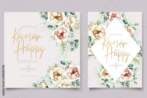 elegant peonies and roses invitation card set