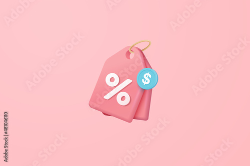 online shopping tag price 3d render vector, discount coupon of cash for future use. sales with an excellent offer 3d for shopping online, Special offer promotion on price tags on purple background photo
