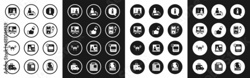 Set Information, Journalist news, Breaking, Television report, Mobile recording, and Drone icon. Vector