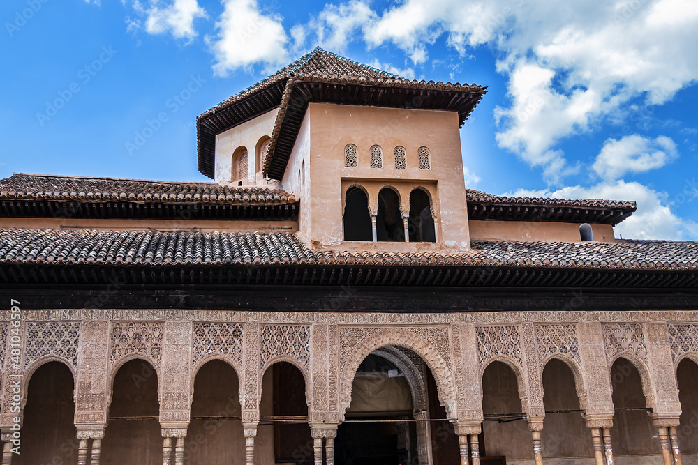 Palace of the Lions (Patio de los Leones, 1391 AD in Granada, Andalusia, Span.