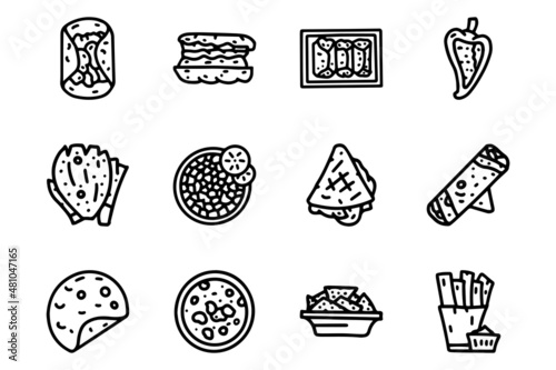Mexican snackes line vector doodle simple icon set