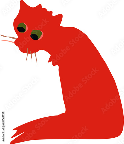 Сute red cat looks in front of him in surprise