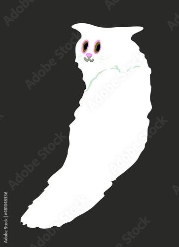 Cute fluffy white cat turned around and looks back.