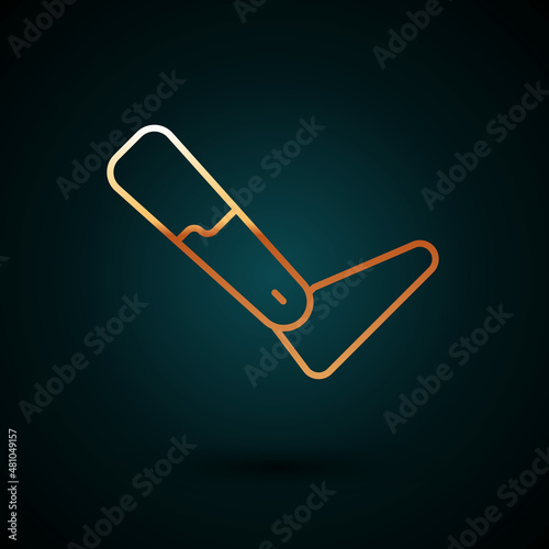 Gold line Prosthesis leg icon isolated on dark blue background. Futuristic concept of bionic leg, robotic mechanical leg. Vector