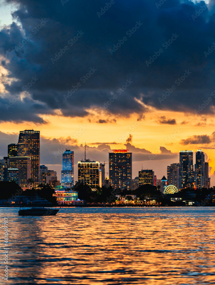 views skyline Miami Florida sunset clouds