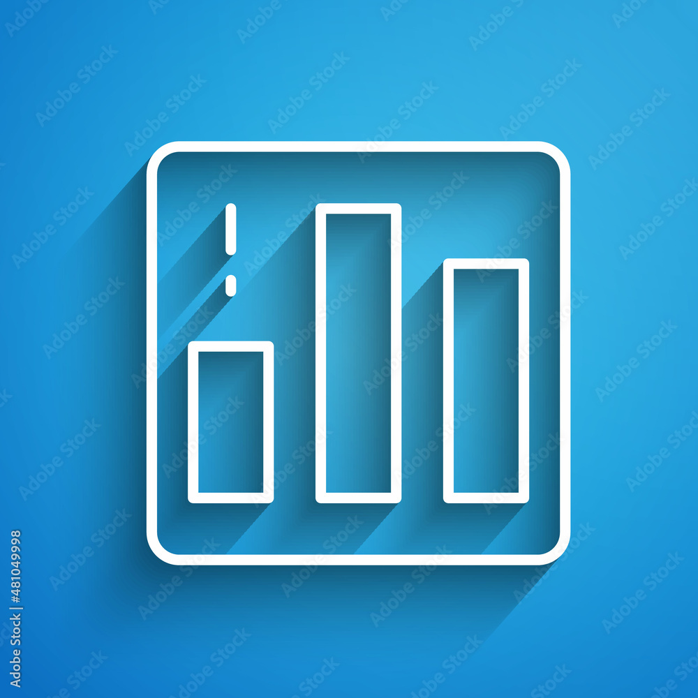 White line Pie chart infographic icon isolated on blue background. Diagram chart sign. Long shadow. Vector White line Pie chart infographic icon isolated on blue background. Diagram chart sign. Long shadow. Vector