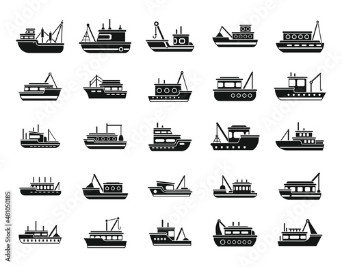 Fotografiet Fishing boat icons set simple vector. Cargo marine