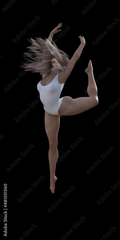 Young ballerina with blond hair and white top in pose