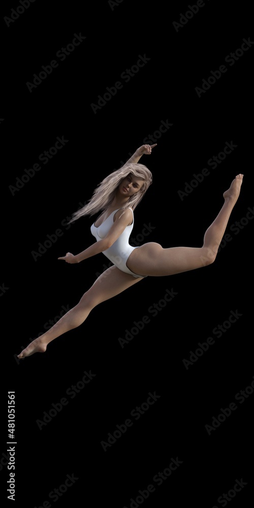 Young ballerina with blond hair and white top in pose