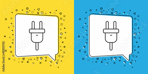 Set line Electric plug icon isolated on yellow and blue background. Concept of connection and disconnection of the electricity. Vector