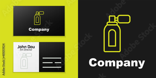 Logotype line Aftershave bottle with atomizer icon isolated on black background. Cologne spray icon. Male perfume bottle. Logo design template element. Vector