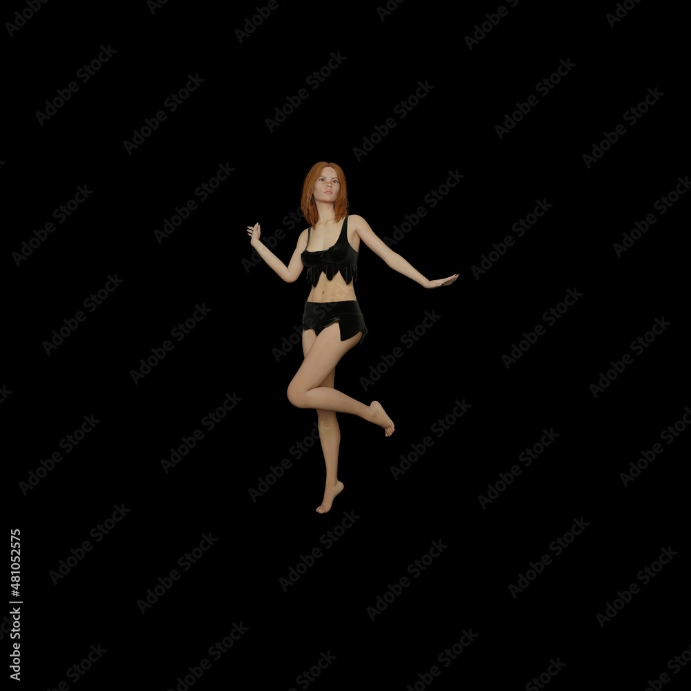 young girl posing on a white background, 3D illustration