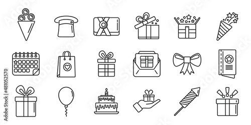 Surprise icons set outline vector. Gift box