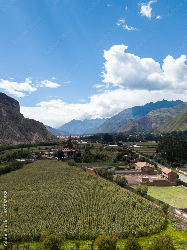 View of agriculture structure made by Inca culture in Yucay. Town in the Sacred Valley in the Peruvian Andes. View of agriculture structure made by Inca culture in Yucay. Town in the Sacred Valley in the Peruvian Andes.