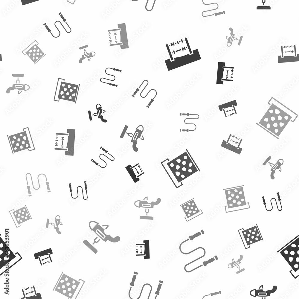 Set Abacus, Jump rope, Climbing wall and Swing plane on seamless pattern. Vector