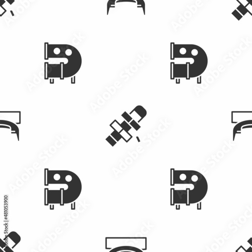 Set Boat swing, Hopscotch and Kid playground slide pipe on seamless pattern. Vector