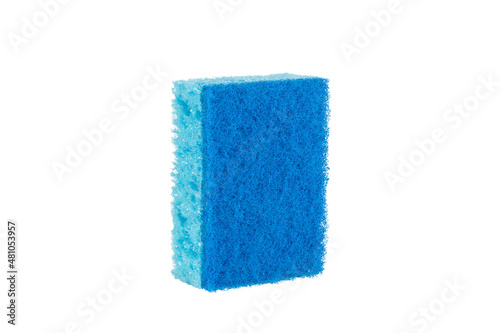 Blue Dishwashing sponge isolated on white background.