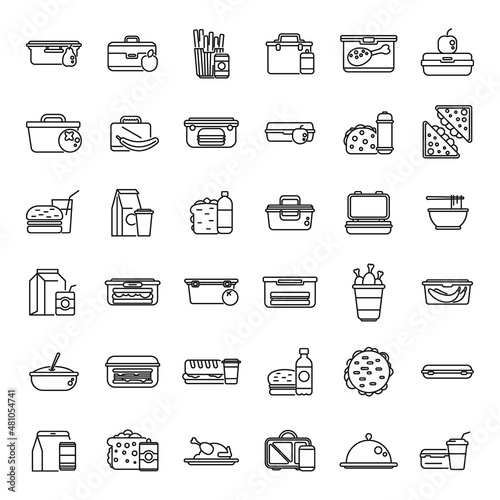 Lunch icons set outline vector. Food tray