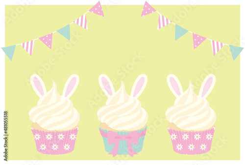 vector background with easter bunny cupcakes for banners, cards, flyers, social media wallpapers, etc.