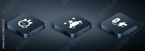 Set Isometric Clock, House with dollar and Car sharing icon. Vector