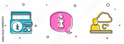 Set News on radio channel, Information and Weather forecast icon. Vector